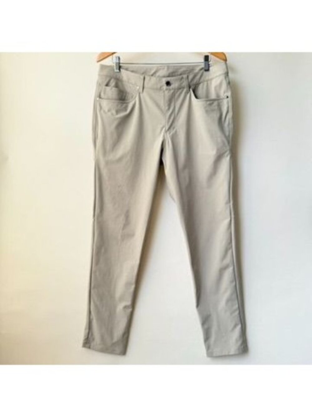 Lululemon ABC Pants Mens Size 34 Beige Khaki Warpstreme 5 Pocket Casual B208